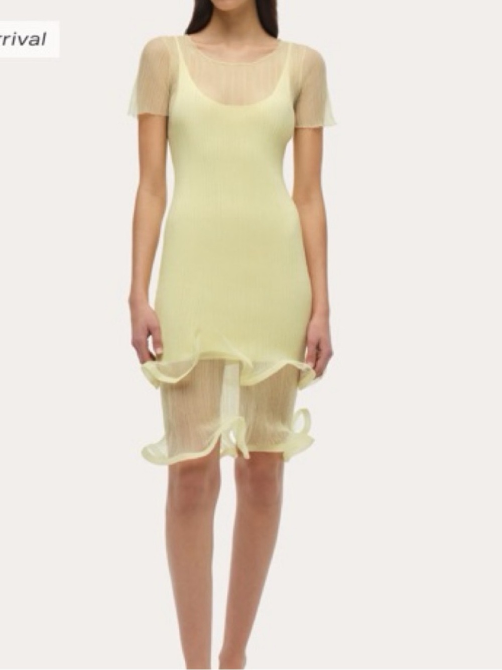 Silk hai Light Yellow Ruffle Hem Dress
